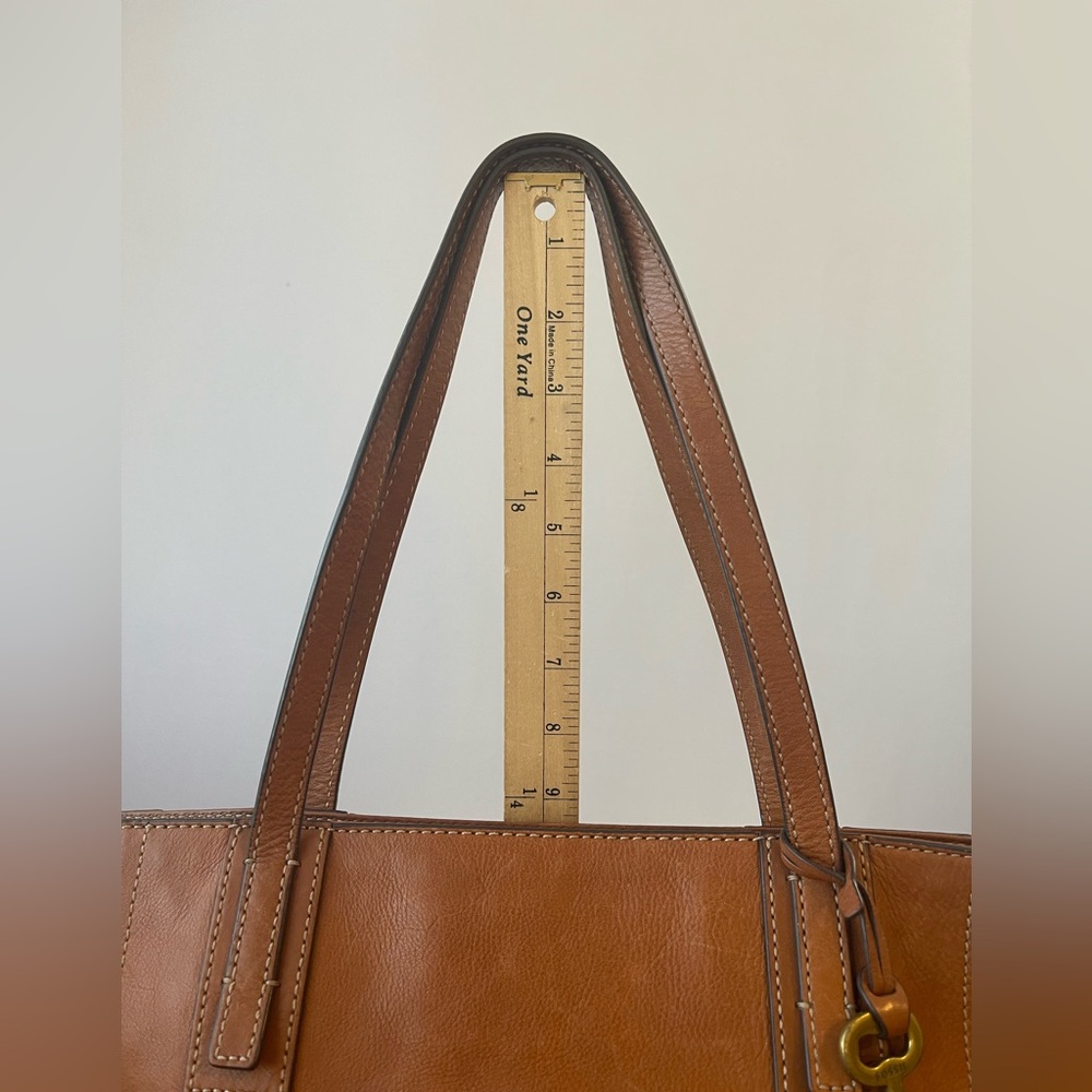 Fossil Brown Pebbled Leather Emma Tote Brass Key - Picture 2 of 16